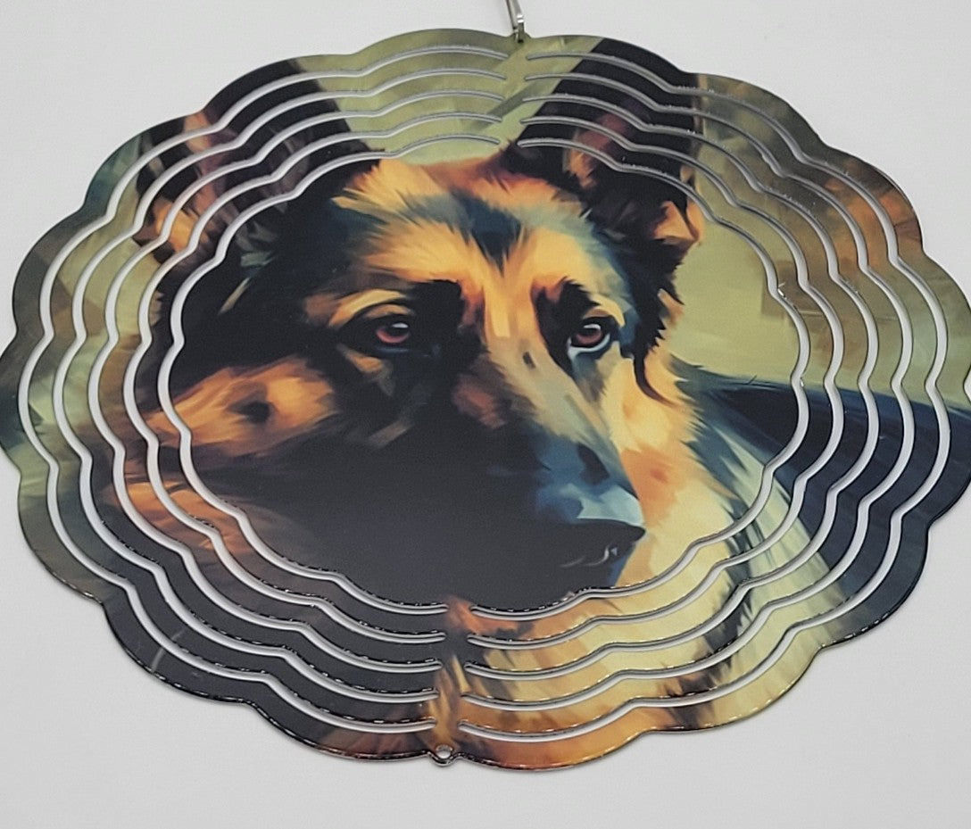 8" Wind spinners - German Shepherd Dog in Watercolor