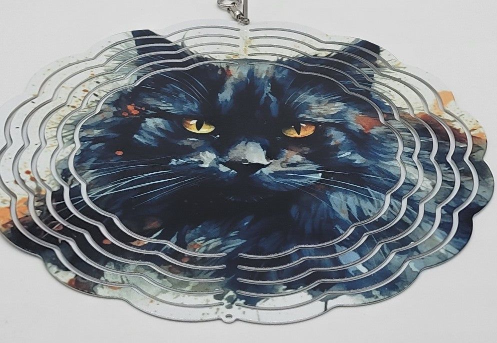 8" Wind spinners - Black Cat in Watercolor