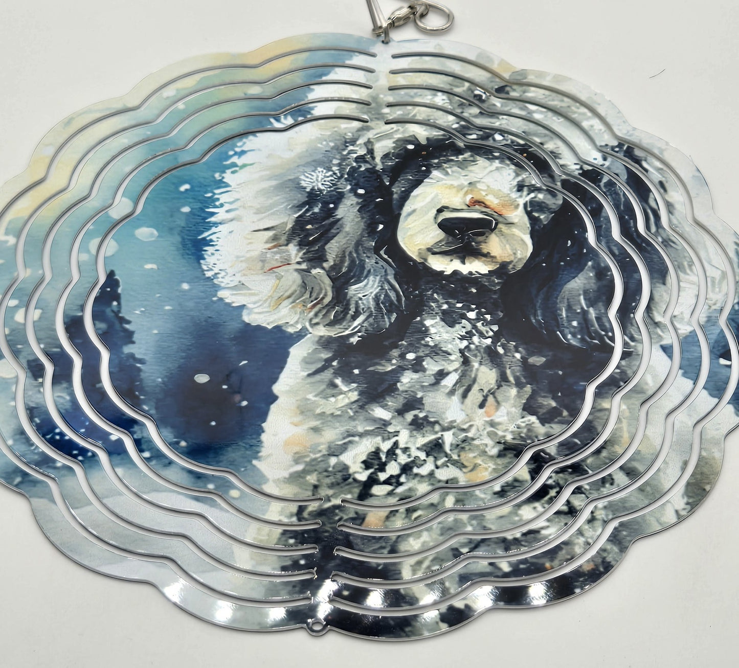 Winter Poodle Dog Wind Spinner – Outdoor Garden Art, Pet Memorial Gift, Snowy Dog Lover Décor