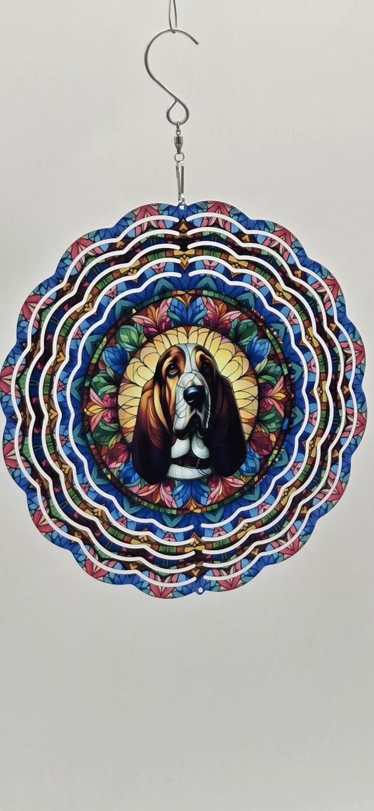 8" Basset Hound Wind Spinner – Stained Glass Style Dog Lover Gift, Outdoor Garden or Pet Memorial Décor