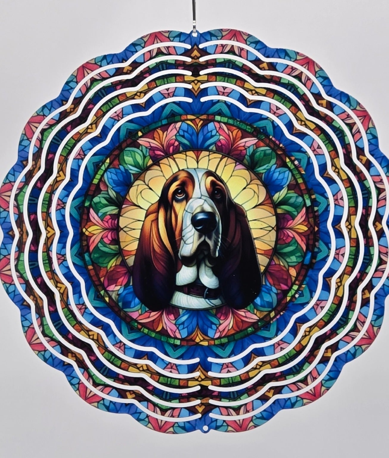 8" Basset Hound Wind Spinner – Stained Glass Style Dog Lover Gift, Outdoor Garden or Pet Memorial Décor