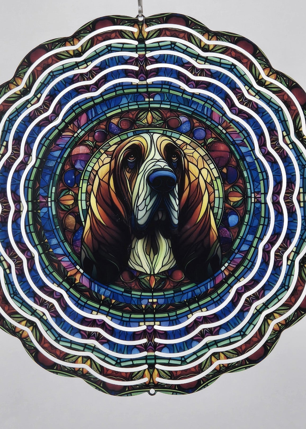 8" Bloodhound Wind Spinner – Stained Glass Style Pet Lover Gift, Outdoor Garden or Memorial Decor