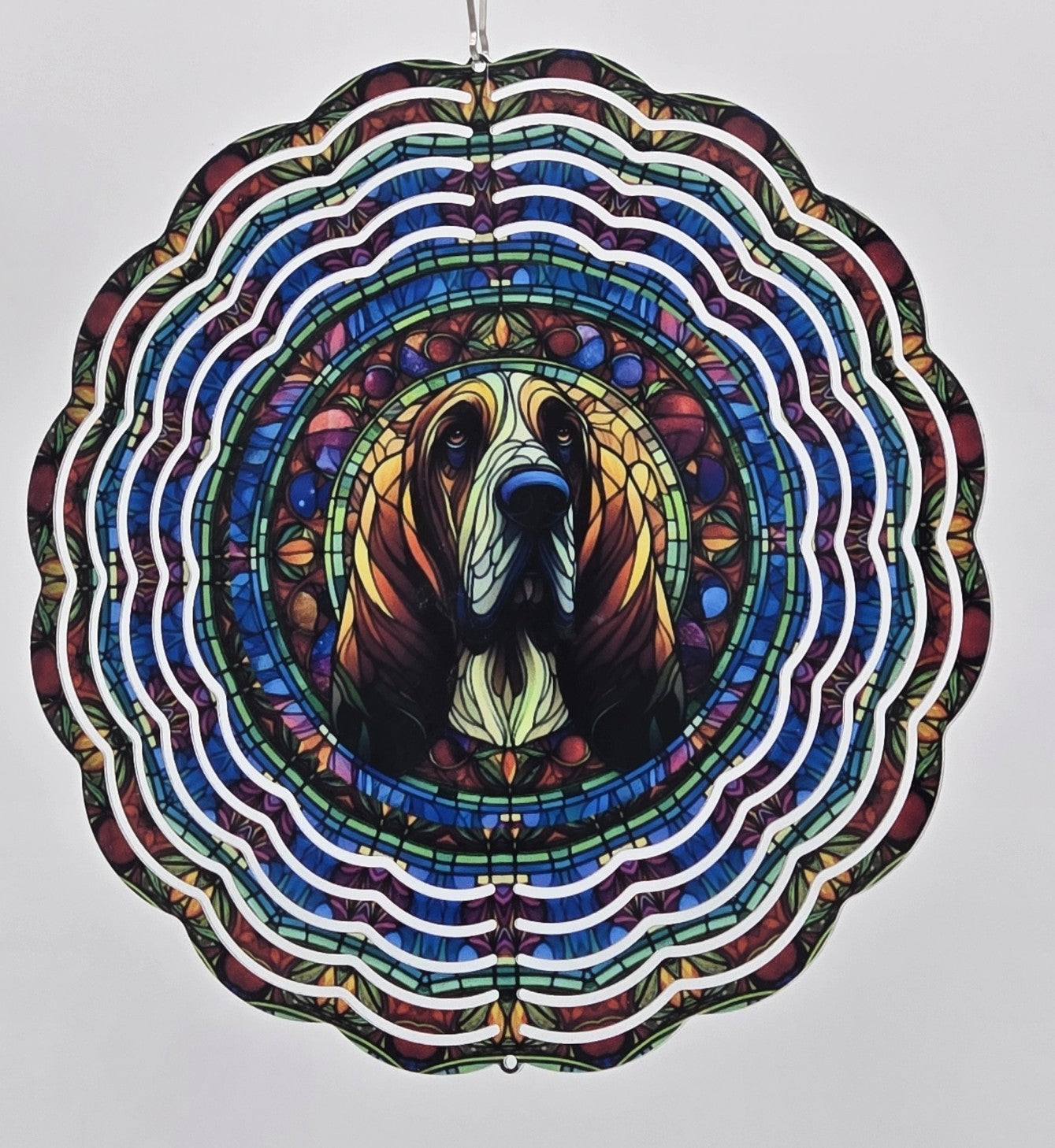 8" Bloodhound Wind Spinner – Stained Glass Style Pet Lover Gift, Outdoor Garden or Memorial Decor