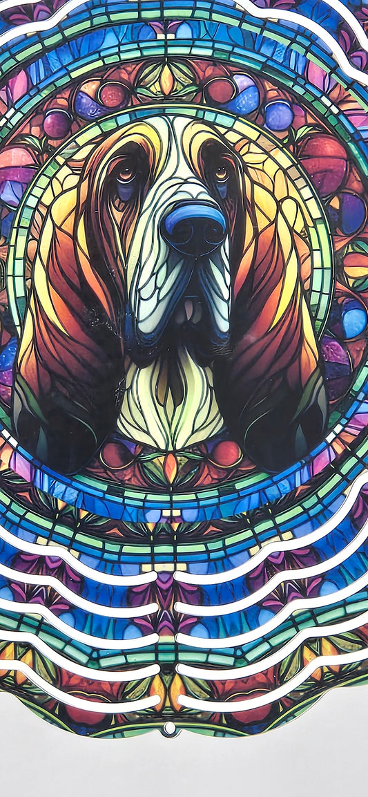 8" Bloodhound Wind Spinner – Stained Glass Style Pet Lover Gift, Outdoor Garden or Memorial Decor
