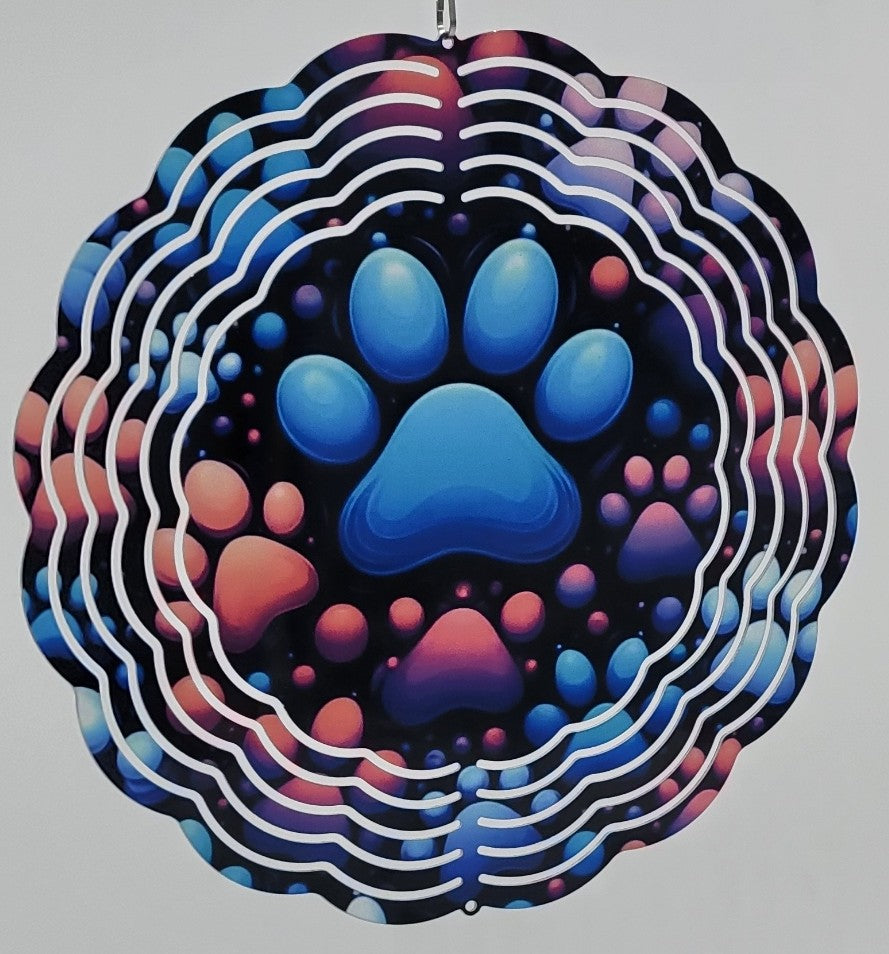 8" Wind spinners - Colorful Paw Prints
