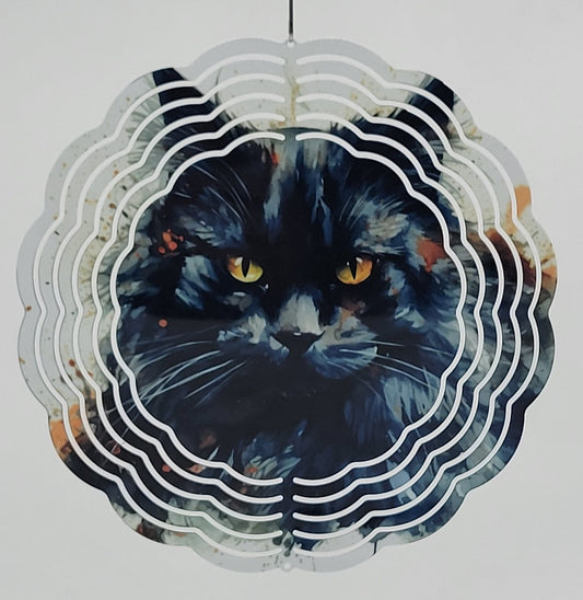 8" Wind spinners -  Black Cat in Watercolor