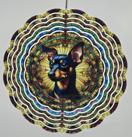 Miniature Pinscher Dog Wind Spinner – Stained Glass Style Outdoor Garden Art & Pet Memorial Gift