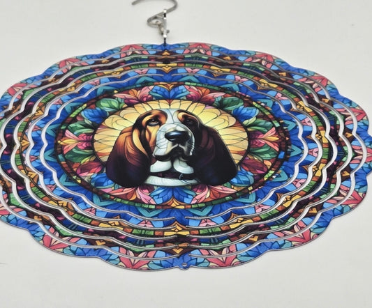 8" Basset Hound Wind Spinner – Stained Glass Style Dog Lover Gift, Outdoor Garden or Pet Memorial Décor