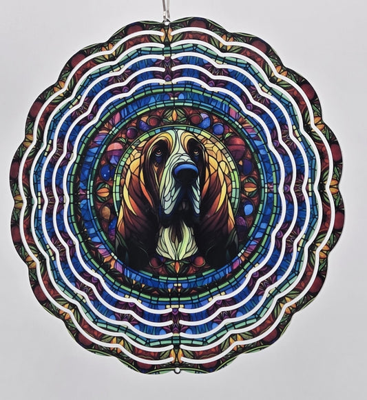 8" Bloodhound Wind Spinner – Stained Glass Style Pet Lover Gift, Outdoor Garden or Memorial Decor